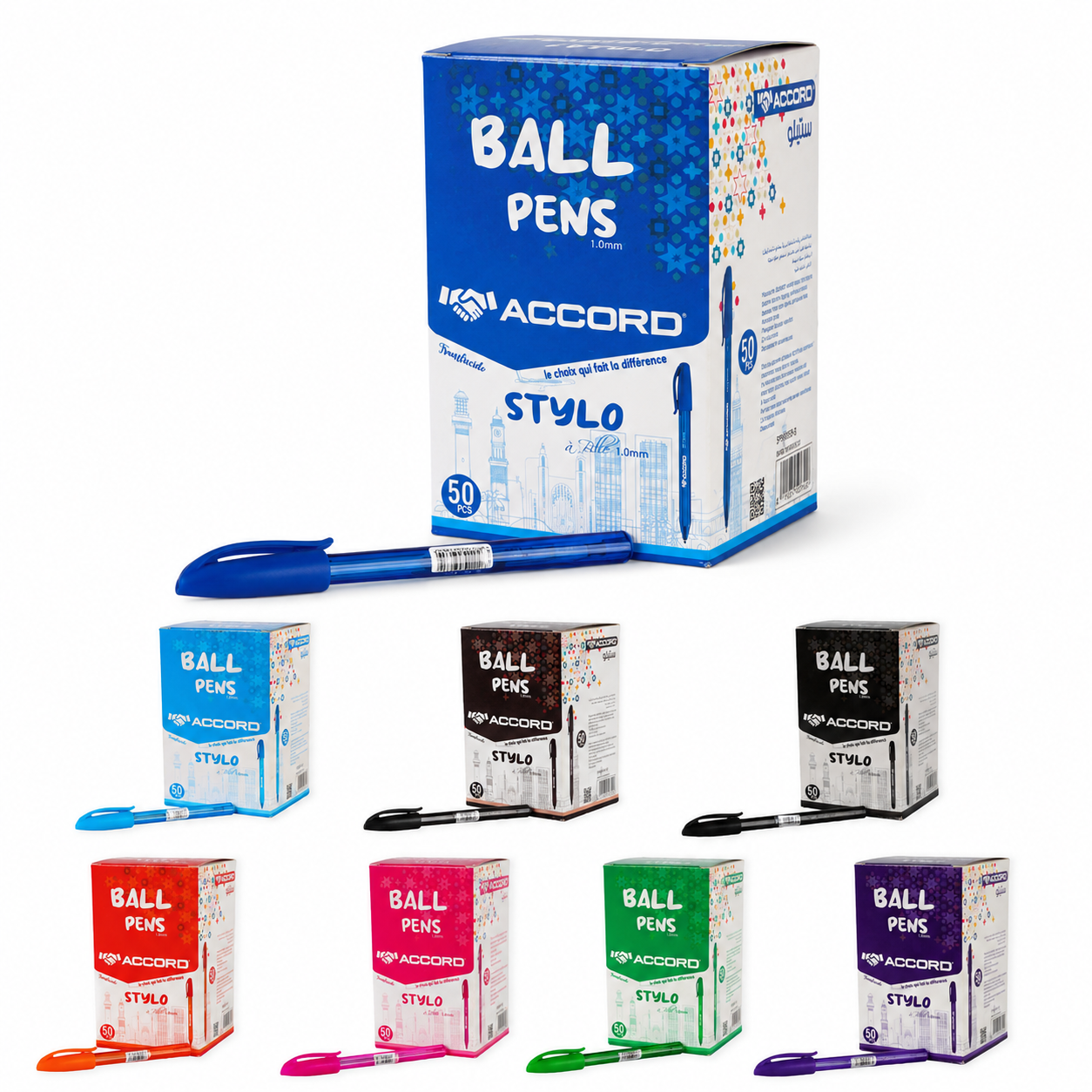 Stylo à bille ergonomique triangulaire, couleurs classiques, pointe 1,0 mm(50pcs)